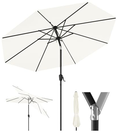 HOMEDEMO Aluminum Sonnenschirm Gartenschirm mit Kurbel, Marktschirm Terrassenschirm,Ø 270 cm, Tischschirm für Terrasse, Garten, Balkon, Pool, patio umbrella Beige，Schutz 50+ Neigbar