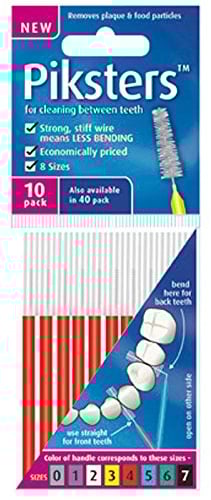 Piksters Interdentalbürsten - 10 Stück, rot, 0,65 mm, 3er Pack (3 x 10 Stück)