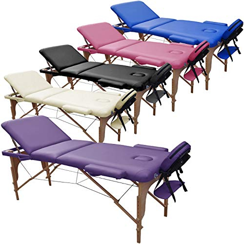 Beltom® Mobile Massagetisch Massageliege 3 zonen 180 x 56 cm. - Licht 13,3 kg mit Zubehör 14,5 kg - massagebed massageleuning Massagebank 3 Zones klappbar Kosmetikliege +TA. - Lila