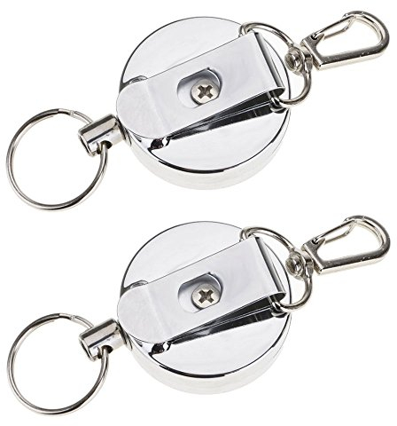 Kompassswc JoJo Schlüsselhalter mit Stahlseil ausziehbar Schlüsselanhänger mit Schlüsselring mit Karabiner Anti-Verloren Ausweis JoJo Schlüsselband mit 65cm Reißfester Schnur in Silber (2 Stück)