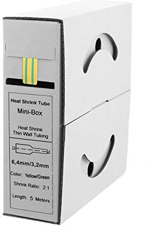 Offgridtec 5m Schrumpfschlauch mit Kleber 6,4mm > 3,2mm Schrumpfrate, Dual-Wand, Halogenfrei, Flammhemmend, Wasserdichte Kabelisolierung, Leicht zu Schneiden, Inklusive Spenderbox, Gelb/Grün