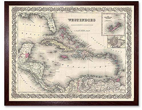 Wee Blue Coo 1855 Colton Map The West Indies Vintage Art Print Framed Poster Wall Decor Kunstdruck Poster Wand-Dekor-12X16 Zoll