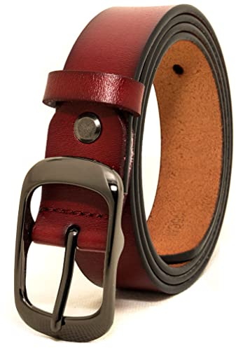 ESPOFY Damen Gürtel Echt Leder Bürtel mit Single Zinken Legierung Schnalle RotBraun (110cm)