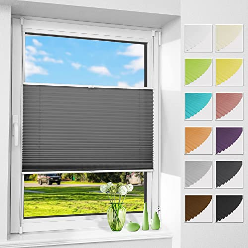Allesin Plissee ohne Bohren Plissees Klemmfix Anthrazit 90x120cm(BxH), Plisseerollo Faltrollo mit Klemmträger, Jalousie Rollos für Fenster und Tür, Sichtschutz und Sonnenschutz
