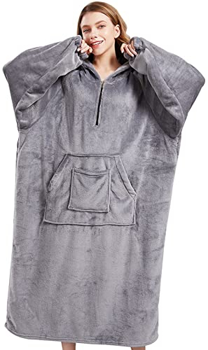 Genfien Hoodie Decke mit Ärmeln Deckenpullover für Damen Tragbare Decke für Frauen Sherpa Fleece Hoodie Sweatshirt mit Big Pocket Geeignet Kapuzenpullis für Männer und Frauen Einheitsgröße