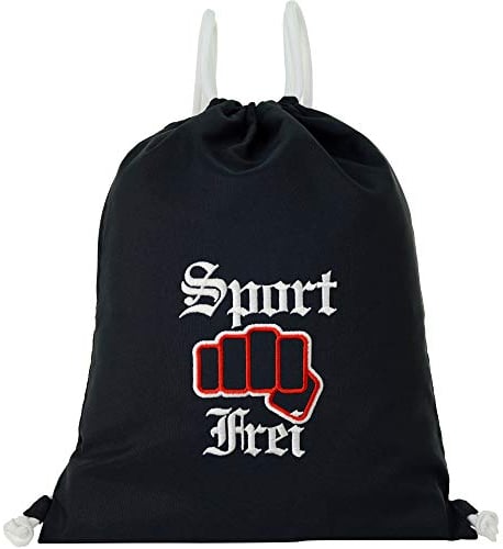 EXPRESS-STICKEREI Turnbeutel wasserdicht schwarz mit Ossi Spruch SPORT FREI Beuteltasche Gymsack Männer Beutel mit Kordelzug Fußballfan Rucksack Sportbeutel Sportfan DDR Sportlergruß
