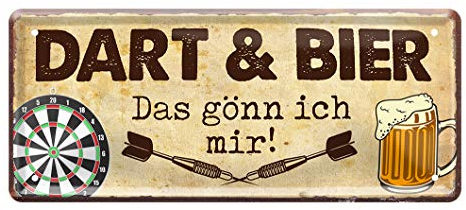 helges-shop Dart Schild - Blechschild - Darts Dekoration Metallschild für Dartspieler - schöne Deko für Dartscheibe - Dart Zubehör Fanartikel - lustiger Dart Spruch - Geschenke für Dart Fan - 28x12cm