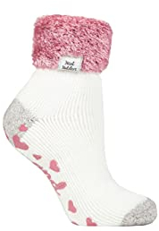 HEAT HOLDERS Ladies Lounge Feather Turn Over Cuff Slipper Socks Pack of 1 Contrast H & T, 4-8
