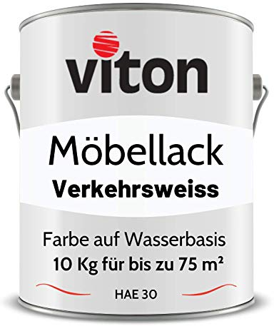 Viton Möbellack - 10 Kg - Seidenmatt Weiss - Möbelfarbe auf Wasserbasis - RAL 9016 Verkehrsweiss