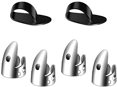 AIEX 6 Stück verstellbare Finger-Plektren, Plektren, Picks, Set bestehend aus 4 Fingern aus Edelstahl und 2 Plektren aus Kunststoff, für Gitarre, Harfe, Bass, Ukulele (Silber)