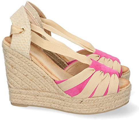 shoes&blues.es 63753-Sandalia de Cuna para Mujer, Forrada de Yute, con Pala Abierta, y Cierre de Cordones, Primavera Verano 2022. Talla 39 Fucsia