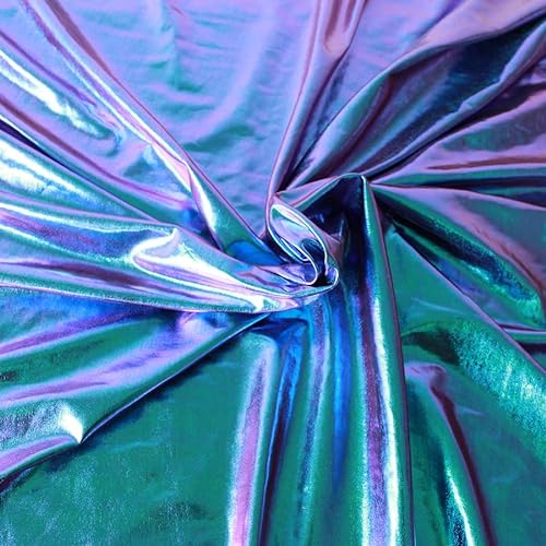 Holografische Folie, irisierend, Spandex, 2-Wege, dehnbar, 150 cm, Meterware (Grün,blau)