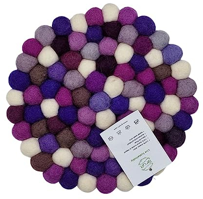 Grült Home Topfuntersetzer - Filz untersetzer für Tassen, Töpfe, Pfannen und Tassen handgefilzt in Nepal (Lila, Circle 20 cm)