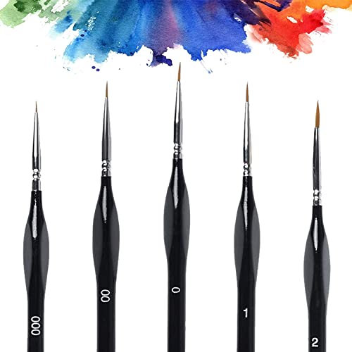 Fine Detail Paint Brush Set, 5PCS Fine Miniature Paiting Brushes, Miniature Artist Paint Brushes set for Acrylic, Watercolor, Oil, Face, Nail, Scale Model Painting, Line Drawing (Black)