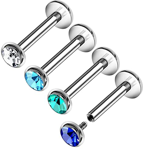 KJM FASHION 4 Stk Metall Innengewinde Monroe Labret 1.2 mm 16gauge 9mm 3mm Kristallkugel Marilyn Monroe Ohrringe Piercing Schmuck 8485