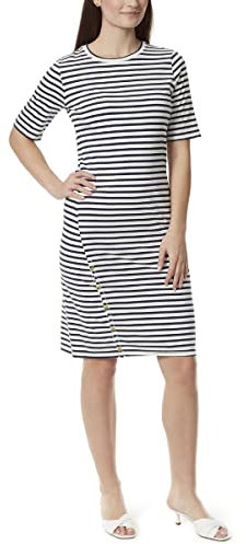 Anne Klein Sport Womens Tinsley Striped Midi T-Shirt Dress Blue S