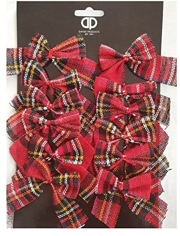 12 Red Tartan Check BOWS Christmas Tree Decoration 6cm Bow Baubles Craft