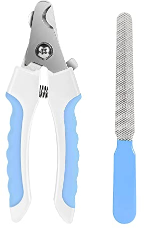 KTHZI Dog Nails Clippers Trimmer with Safety Guard to Avoid Over-Cutting, Razor Sharp Blades with Bonus Dog Nail File, Cat Claw Clippers with Sturdy Non Slip Handles for Pets Dog Cat(Blue & White)