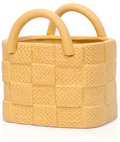 YTOPRO Handtasche-Vase Blumentopf Dekoration für Wohnzimmer und Schlafzimmer Dekorative Gelb Vase pinselhalter Stiftköcher Tischvase für Pampasgras Blumen Hochzeit (gelb)