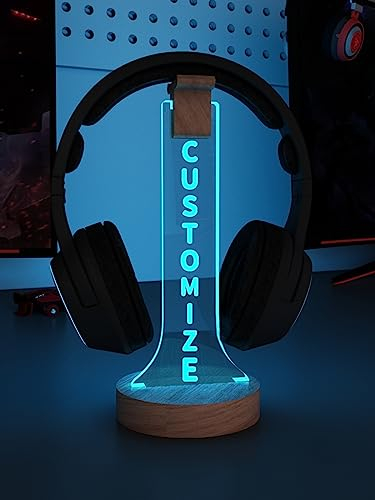 YuanDian Headphone Stand, Personalized Light up Headset Holder for Desk, Gaming Headset Wood Holder RGB with 7 Color Lights for Game Room Decor, Cool Gamer Gifts for Men Boyfriend