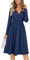 OUGES Women's Fall Long Sleeve V Neck Floral Short Party Dress with Pockets Winter Dress 2023(Navy,M)