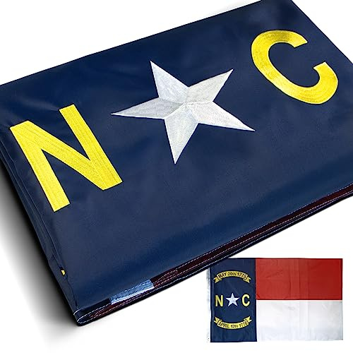 Anley EverStrong Series Gestickte North Carolina State Flag 3 x 5 Fuß – Stickerei und strapazierfähiger Canvas-Kopf – 4 Reihen Steppnähte – NC-Flaggen aus Nylon mit Messingösen 3 x 5 Fuß