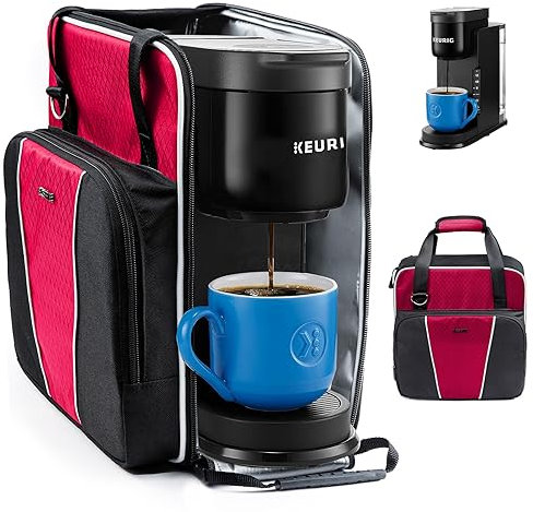 BAGSPRITE Coffee Maker Travel Bag Compatible with Keurig K-Express Coffee Maker, Carry Case with Multiple Pockets for K-Cup Pods, Storage Bag with Shoulder Strap