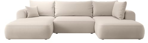 Selsey Sofa Ecksofa Eckcouch Schlafsofa Couch Mit Stauraum Schlaffunktion Pflegeleicht Polyurethanschaum U Form Rechts OVO Hellbeige Veloursoptik Castel