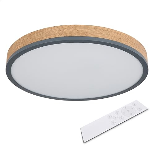 INNOVATE LED Deckenleuchte dimmbar mit Fernbedienung | Runde LED Deckenlampe Color-Switch Holz für Wohnzimmer, Küche, Kinderzimmer, Büro | Deckenlampe 45CM