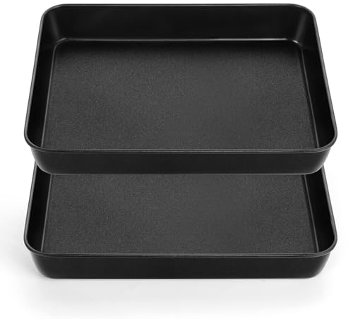 Joyfair Oven Tray Set of 2, Stainless Steel Baking Tray with Non-Stick Coating, Baking Sheet Pans/Rectangle Roasting Pans for Brownie Lasagna Flapjack, 26.5x20.6x5cm, Heavy Duty & Rust-Free, Black