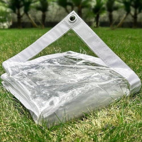 LTCANOPY Clear Tarp - 8x8FT/2.2x2.5M, 20 Mil Vinyl, Waterproof & Tearproof with Grommets, Reinforced Edges