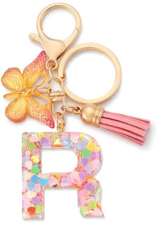 CHUQING Schlüsselanhänger Rosa,Anfangsbuchstaben Schlüssel Anhänger mit Schmetterlings Quasten,Schlüsselanhänger Buchstabe,Schlüsselanhänger Schmetterlinge Geschenk