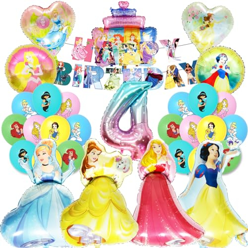 31 PCS Prinzessin Luftballons, Prinzessin Party-Dekorationen, 4 Prinzessin Folienballons, Latex-Ballons für Mädchen Prinzessin Geburtstag Party-Dekorationen, Prinzessin Themed Birthday Party Supplies