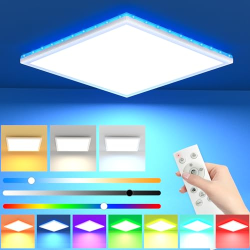 LED Deckenleuchte Dimmbar, 30W 3200LM RGB LED Deckenlampe mit Fernbedienung 3000K-6500K Deckenbeleuchtung IP54 Wasserfest LED Panel für Wohnzimmer Schlafzimmer Kinderzimmer Küche Badezimmer 30cm