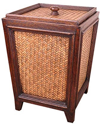 Papelera puede con miembro Vintage cesta de papel hecha a mano, caja de almacenamiento exótica de estilo clásico oriental, madera sala de estar caja de almacenamiento del hogar Baño basura