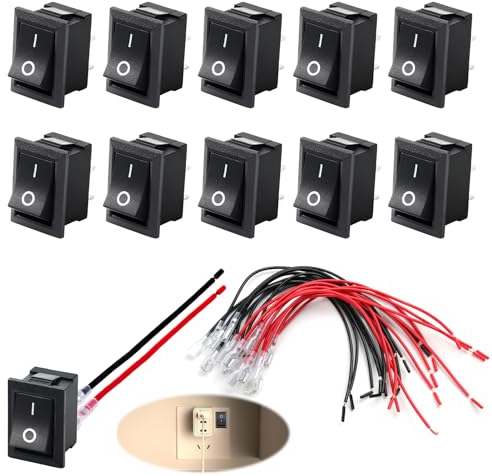 10 Stück Mini Wippschalter Kippschalter T85 mit Einwegventil, KCD1-101 Schalter 2 Polig SPST ON/OFF, Belastbar bis 10A/125V und 6A/250V, Kabelsets, für KFZ, Boote und Elektrische Geräte
