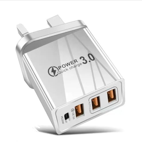 Type C Plug 20w, PD+QC 3.0 Fast Charger 4 Port Multi USB Adapter Power Supply, Type C Charging Plug UK Wall Charger for iPhone glalaxy android 15/11/12/13/14/Pro Max, XS/XR/X, galaxy s21/22/20fe
