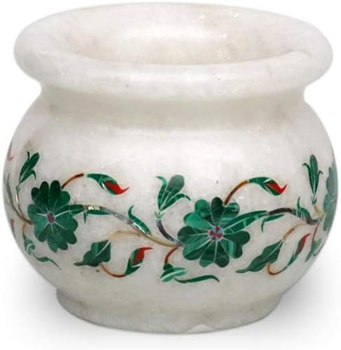 Blumentopf mit eingelegtem Malachit-Stein, 7,6 cm, weißer Marmor, Blumenetui für Hoteltischdekoration