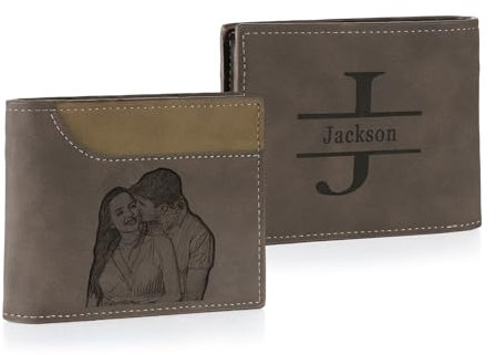 Jeweidea Portefeuille Personnalisé en Cuir PU pour Homme Portefeuille avec Photo Prenom Slim Portefeuille et Porte-Cartes pour Papa Père Mari Cadeaux de Noël Fête des Pères (C2)