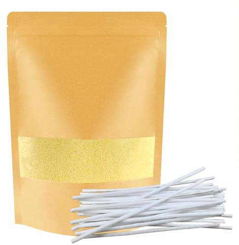 ALLAVA Kerzensand mit Docht, Kerzensand 400g mit 20 Docht 10cm, Perlenkerzen mit 20 Kerzendocht ohne Basis, Kerzen Sand, Pearled Candle, Wachsgranulat für Wachskerze Selber Machen (Flaches Gelb)