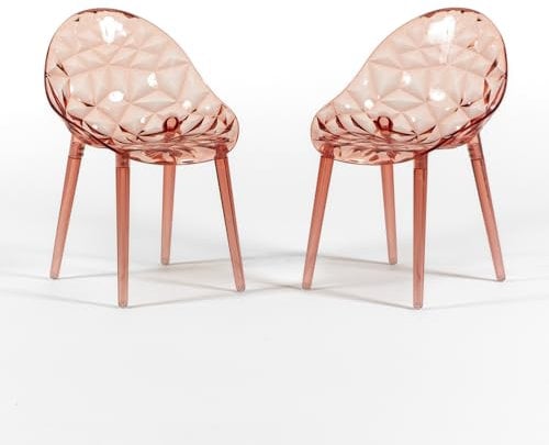 SIEDITI FUORI E DENTRO Sedie sala da pranzo in policarbonato trasparente, sedie trasparenti di design e moderne per cucina - Diamante (2 Sedie, Rosa)