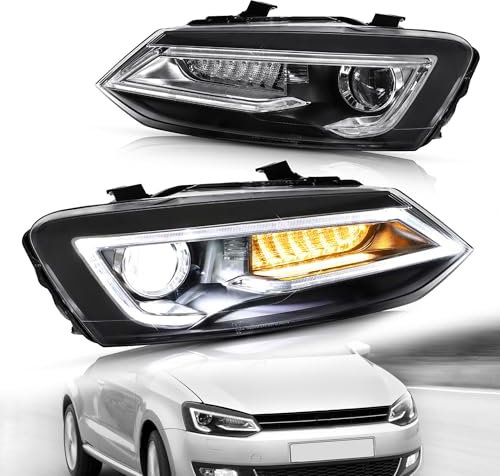 VLAND Scheinwerfer kompatibel für Polo 5 / Polo 6R 6C 2009-2017 [Nicht passen zu GTI, Mit E-Prüfzeichen