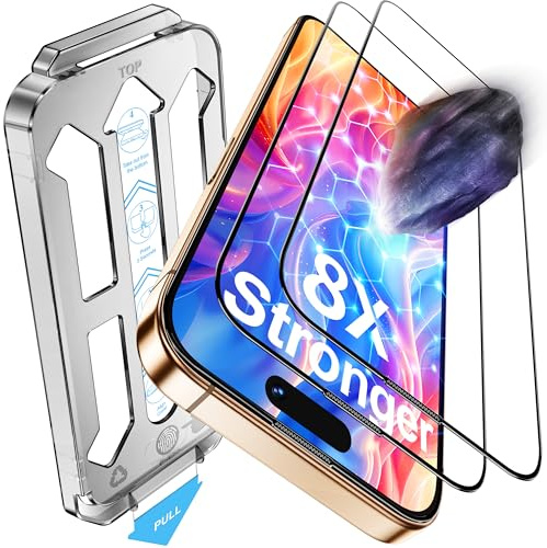 Tentoki for iPhone 16 Pro Max Screen Protector, 1:1 Full Coverage | 2 Pack for 8X Stronger Tempered Glass, 9H Hardness Military-Grade Protection, No Bubbles No Dust, Transparent, 6.9-Inch