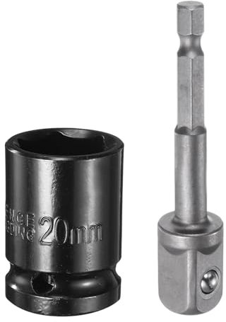 sourcing map Deep 6-Point Impact Socket 1/2 Drive 20mm Metric Socket 1.5 Length with 1/4 Hex Shank Adapter, CR-V Steel Socket Adapter Accessory Tool Set Kit for Hex Bolts Nuts