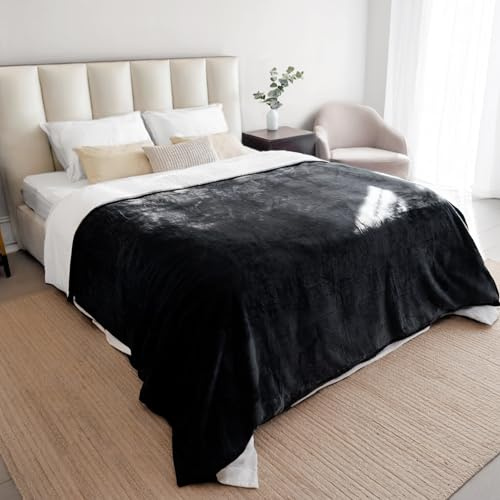 Dreamzie - wasserdichte Hundedecke Flauschig - 152x203cm - Schwarz | Sherpa-Fleece · Waschbar · Decke für unterwegs, Bett, Sofa, Auto, Outdoor · Katzendecke · Weich · Wendedecke 2-in-1