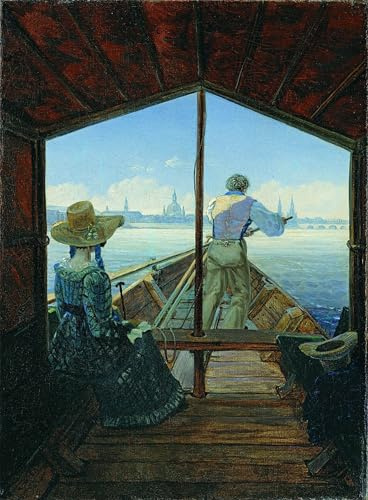 ARToPHIIU Vintage Leinwand Wandkunst Wandbilder Drucke Poster Grafti Leinwanddruck Kahnfahrt auf der Elbe bei Dresden von Carl Gustav Carus Leinwand Druck Malerei für Wohnzimmerdekoration 60x90cm