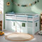Homestyle4u Hochbett 90x200 grün mintgrün Vorhang Kinderbett mit Rausfallschutz Kiefer Massiv Lattenrost Matratze