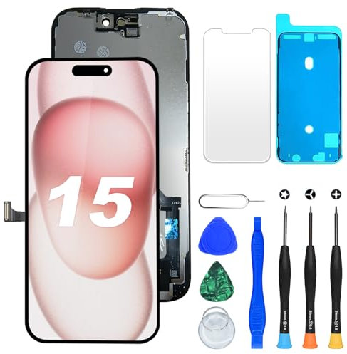DIGI4U LCD for iPhone 15 Screen Replacement, 6.1'' Full HD True Tone Face ID COF Retina Display for iPhone 15 Touch Digitizer Assembly, Repair Kit for iPhone 15 LCD Display