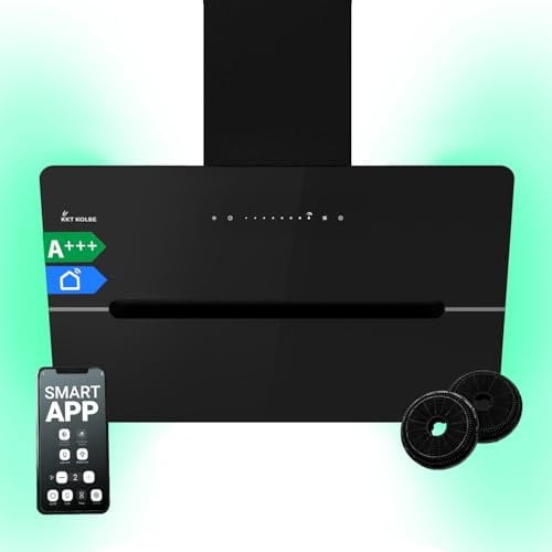 KKT KOLBE Dunstabzugshaube 80 cm | 782 cbm/h Umluft Abluft | Kopffrei | Wandhaube | Schwarz Glas | Smart WiFi App WLAN | RGBW-LED-Beleuchtung | ECCO8005SM