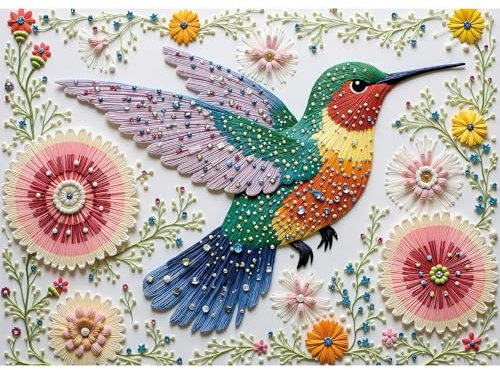 Hopgo Puzzle 1000 Teile Gem Hummingbird – Faszinierender Kolibri mit Glitzerdetails & Perlmuster 70x50 cm Herausforderndes Puzzle & Wandbild